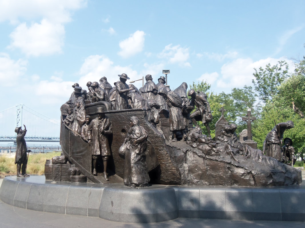 Large statue of Irish Immigrants