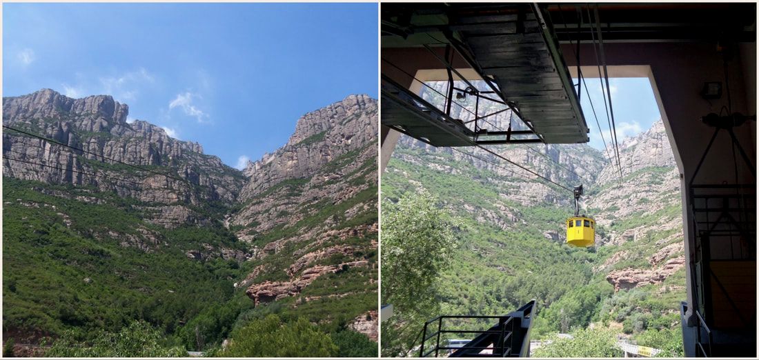 a cable car travels up the mountain