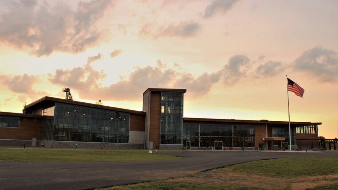 sunset behind Bardstown bourbon company