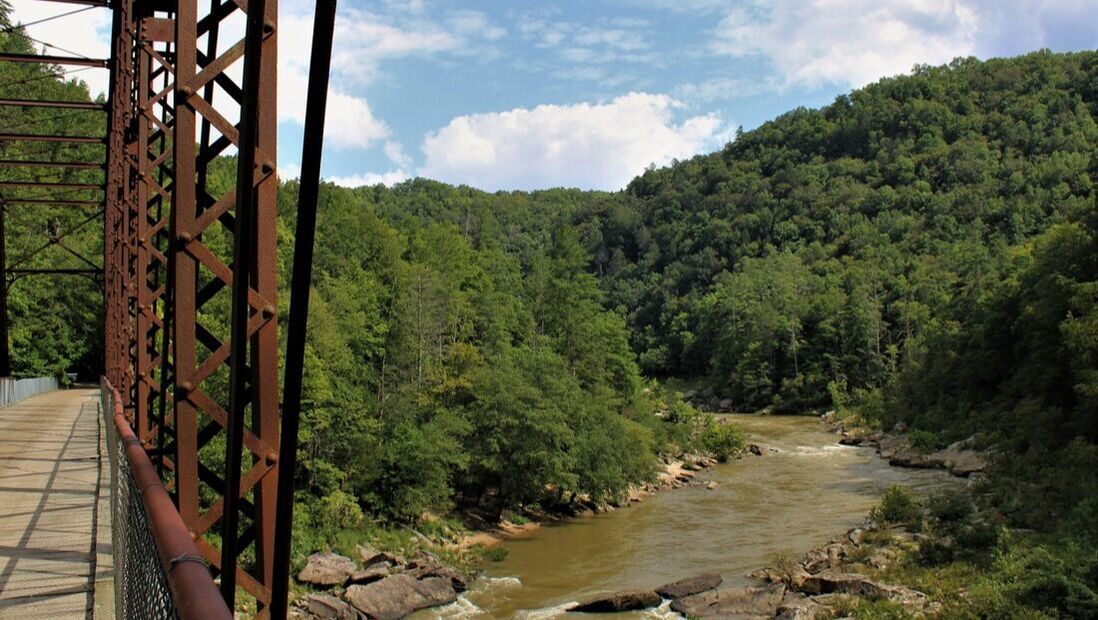 Old train bridge across a river