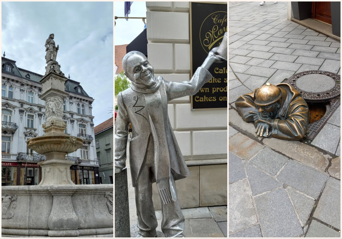 Maximillian fountain and nearby statues